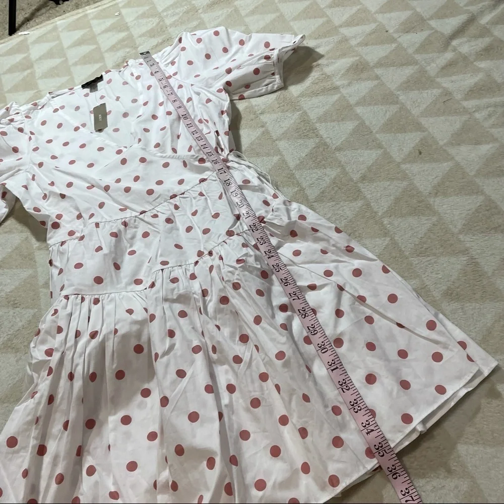 J crew puff sleeve cotton poplin dress white rose dot Barbie vneck - Picture 3 of 5